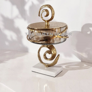 Bol décoratif en métal poli élégant à texture martelée à la maison traditionnelle avec des motifs géométriques Style japonais moderne - Product Image 1