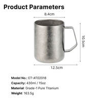 Mug à café en titane 430 ml à double paroi avec poignée fixe, ultraléger et écologique, idéal pour les cadeaux d'entreprise