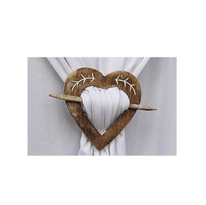 Cortina decorativa para el hogar Tie backs Hold backs Juego rústico de 2 Decoración para el hogar Tie back de madera tallada para diseño tallado en forma de corazón - Product Image 6