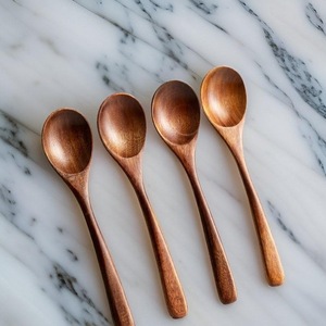 Cuillère en bois ensemble d'ustensiles de cuisine ustensiles de cuisine naturels haute qualité plaqué or longue poignée écologique - Product Image 2