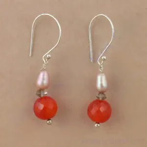 Pendientes de Plata 925 con Caída para Mujer con Cornalina Roja y Perla, Accesorio de Moda - Product Image 2