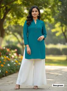 New Arrival Plain Rayon <b>Kurti</b> And Plazzo Manufacturer And Supplier From Surat At Wholesale Rate - Product Image 6