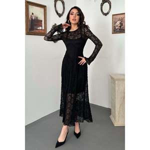 Robe en dentelle à manches longues doublée noire pour femme Elisa Fashion - Product Image 1