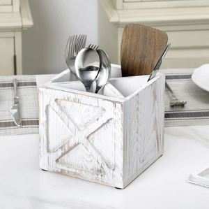 Soporte para cubiertos de madera de 4 compartimentos más vendido, organizador de encimera de cocina con restos de cuchara, Material metálico - Product Image 6