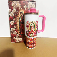 Taza de viaje aislada de acero inoxidable de 40 oz con logo personalizado de Nuestra Señora Virgen de Guadalupe y rosas, juego de vasos térmicos para coche, ¡la más vendida!