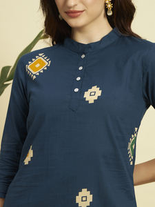 Premium Cotton Floral Kurti & Palazzo One Set <b>for</b> Women | <b>Summer</b> Short Slit Casual Ethnic Wear | Breathable Fabric - Product Image 5