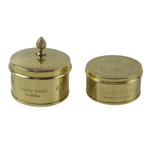 Quality Street Chocolate and Toffee Box Metal Shiny Brass Storage Box Lid Knob Embossed Design Dry Fruits <b>Container</b> Candy - Product Image 4