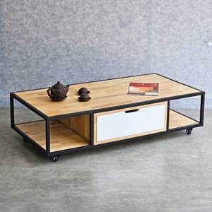 Modern Tea <b>Table</b> Rubber Wood with Iron Frame 120x60x35cm Living Room Furniture Durable TT68276 - Product Image 2