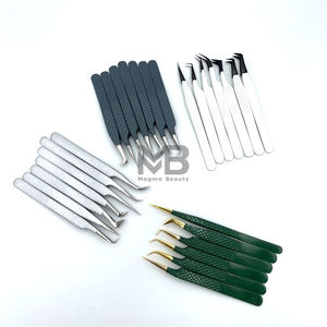 Pinzas de extensión de pestañas con agarre de diamante con punta plateada recubierta de color personalizado al por mayor Acero inoxidable japonés con nombre de marca personalizado - Product Image 3