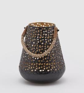 Bougeoirs cylindriques en fer personnalisés, fabriqués à la main, avec poignée en jute, bougies votives pour la décoration intérieure de Noël - Product Image 1