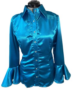 Camisa de Satén de la Marina Real con Acabado Luminoso y Mangas con Volantes - Product Image 3