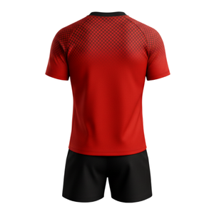 OEM Custom <b>Red</b> Rugby Uniform Set | Sublimated Fade Jersey and Black <b>Shorts</b> - Product Image 2