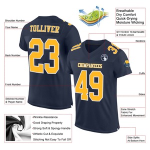Maillot de football personnalisé, uniforme de football de qualité supérieure | Fabricant EM & ODM, maillot de football authentique personnalisé en maille bleu marine, or et blanc - Product Image 2