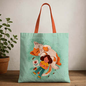 Bolsa de Mano de Lona de Algodón Happy Kitty con Cierre de Cremallera, Diseño Moderno, Lavable a Máquina, Decoración con Cadena, para Todas las Temporadas - Product Image 2