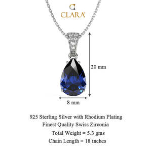 CLARA Colgante de Plata de Ley 925 con Forma de Lágrima Azul Real, Bañado en Rodio con Circonita Suiza, Regalo para Mujeres y Niñas - Product Image 5