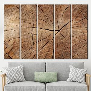 Toile murale contemporaine motif anneaux d'arbre - Impression abstraite naturelle marron, 5P : Prête à accrocher - Product Image 1