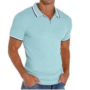 Polo de qualité supérieure côtelé à la mode T-shirt pour hommes vêtements de sport unis ample régulier Slim Fit T-shirt pour hommes Chemises polo respirantes - Product Image 1