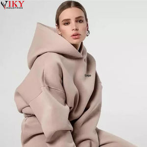 VIKY INDUSTRIES Logo personnalisé femmes survêtements à épaules tombantes femmes survêtement sur la taille de boîte fite avec pull sur capuche - Product Image 2