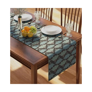 Chemin de table en coton 100% jaune abstrait à bordure en franges, tissage jacquard 300 fils, durable, écologique, lavable, fabriqué en Inde - Product Image 5