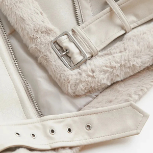 Venta al por mayor de cuero natural Peplum chaqueta de las mujeres Real oveja azul cremallera diseñador de moda Otoño Invierno transpirable carta Logo - Product Image 3