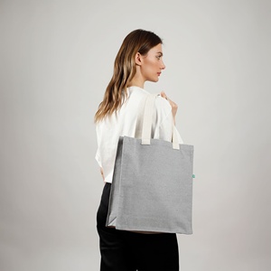 Trendy Recycled Canvas Cotton Tote <b>Bag</b> Eco-Friendly Durable <b>Long</b> Handle Medium Size Letter Screen for Daily Use Advertising - Product Image 2