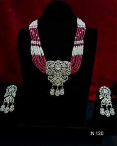 AMERICAN DIAMOND BRIDALCLASSIC STYLE NECKLACE SET & HIGH QUALITY <b>EARRINGS</b> JEWELLERY SET <b>SILVER</b> PLATED JEWELLERYFOR WOMEN &GIRLS - Product Image 4