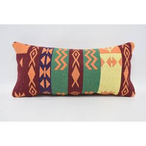Luxury Geometric Bohemian Wool <b>Pillow</b> 12x24 Inch Green Accent Woven Vintage Leaves Square Patterns for Home Sofa Foam Filled - Product Image 1