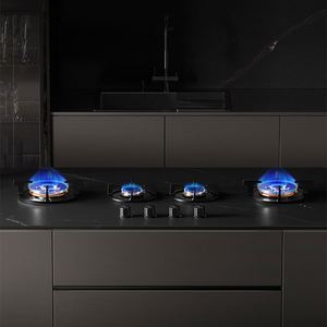 Table de cuisson à gaz domestique de classe commerciale, quatre brûleurs, avec allumage électronique à pile, encastrable, en verre, disponible en version manuelle - Product Image 3