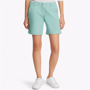 Short à motif lavé léger pour femme Ceinture élastique Bouton Poches à coutures latérales avec design floral Short chaud - Product Image 1