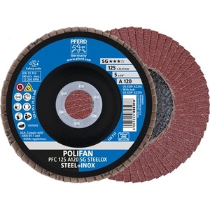POLIFAN a SG STEELOX Disque à lamelles conique en corindon normal INOX 125 mm, grain 120, lot de 10 - pour le ponçage - Product Image 1