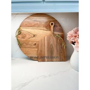 Tablas de cortar redondas clásicas más vendidas, diseño de hojas, utensilios de cocina pulidos en oro, tablas de cortar para verduras y frutas - Product Image 5