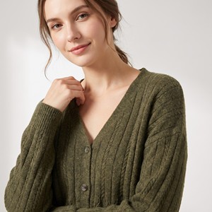 Cardigan a maglia caviata con scollo a V, taglia unica, adatto alle taglie 38-44 - Product Image 1
