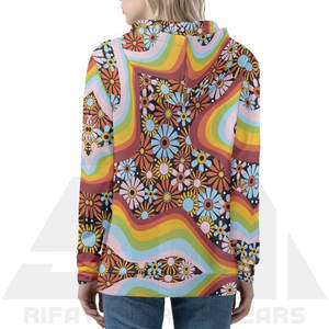 Sweat à capuche oversize tendance pour femme, imprimé numérique vibrant, streetwear d'hiver, multicolore, fermeture éclair, sublimation, tissu éponge écologique - Product Image 4
