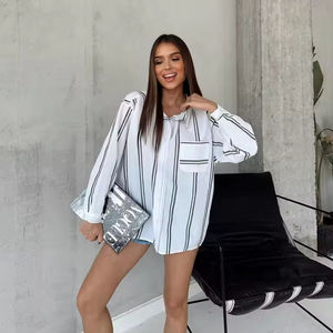 Personnalisé Automne Nouveau Streetwear Haut pour Femme Chemise Oversize Décontractée à Manches Longues Taille Libre Boutonnée Blouses et Chemises pour Femmes Blanc - Product Image 1