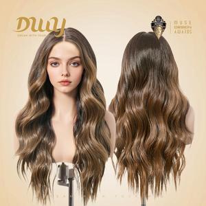 Tin-DWY 26 Inches Long Water Wavy Brown Glueless Synthetic <b>Wig</b> 13x6 Lace Front Transparent Lace Color - Product Image 2