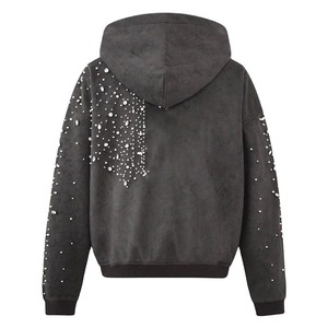 Custom Logo Printing Men's Zip Hoodie Rhinestone Streetwear Cropped Hoodie Blank Customizable Design Men Rhinestone Hoodies - Product Image 2