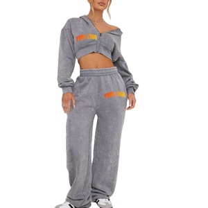 Nouveau design survêtement pour femmes délavé à l'acide 100% coton respirant Hip Hop Streetwear survêtement ensemble - Product Image 1