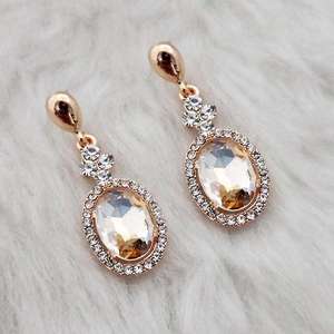 Kriaa Brown Crystal Stone Gold Plated Dangler <b>Earrings</b> <b>Fine</b> <b>Cuff</b> 1313642D - Product Image 1