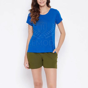 Conjunto de manga corta con logotipo personalizable Conjunto corto deportivo estampado para mujer 2025 Venta al por mayor 100% Conjunto corto de algodón para mujer - Product Image 4