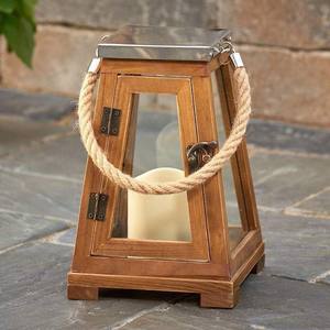 Farol de vela de madera y vidrio, Mango de diseño antiguo Natural, fabricante y distribuidor - Product Image 6