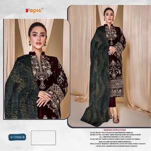 Exquisito Traje Indio-Pakistaní de Terciopelo Opulento Bordado, Salwar Kameez sin Coser, Elegante y Impresionante, de Seda, para Adultos - Product Image 3
