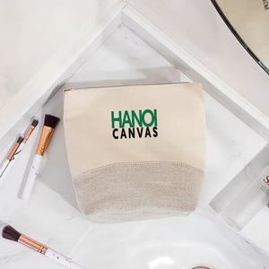 Bolsa de lona ecológica con cremallera para mujer, estuche de maquillaje con patrón liso de estilo a la moda, bolsa de cosméticos - Product Image 1