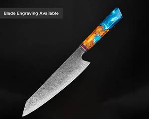 Cuchillo de Chef de Acero de Damasco de Alta Calidad, Mango de Resina Azul, Hoja de 8 Pulgadas, Diseño Ambidiestro, Logotipo Personalizado, Cocina - Product Image 5