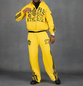 Chándales bordados desgastados de lana de algodón 100% pantalones de chándal acampanados de algodón trajes de chándal de lavado ácido - Product Image 2