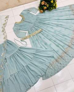 Hermoso diseñador bordado indio Palazzo Sharara Salwar trajes pesados Faux Georgette Net estilo paquistaní ropa de fiesta de boda - Product Image 5