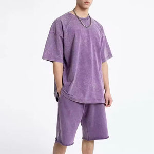 Ensemble short et t-shirt personnalisés Streetwear Vintage Acid Wash Sun Faded Boxy surdimensionné T-shirts ensembles pour hommes - Product Image 1