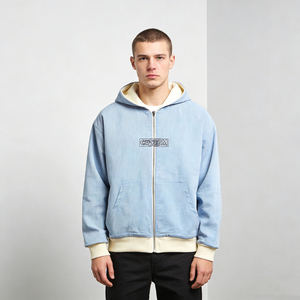 Sweat à capuche oversize décontracté pour homme, tendance, bleu clair, en molleton de coton, avec blocs de couleur, écologique, pour l'hiver - Product Image 1