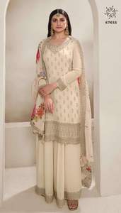 Último diseñador Chinon seda bordado pesado trabajo en relieve impreso Fiesta de las mujeres traje Sharara de alta calidad por Fab Zone - Product Image 3