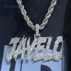 Venta caliente 925 Plata 14K chapado en oro blanco personalizado helado NOMBRE DE Halloween/letras colgante Hip Hop colgante - Product Image 3