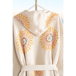 Peignoir à capuche en coton biologique 100% Varol, robe de plage décontractée d'été - Style tissé Lemura - Product Image 5